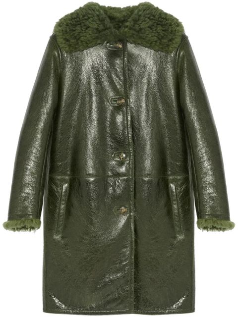 Yves Salomon patent-finish leather coat - Green - zdjęcie produktu nr 1