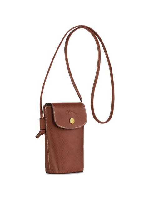 Longchamp logo-embossed leather phone case - Brown
