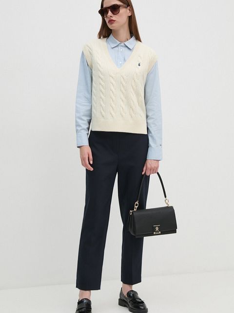 Tommy Hilfiger spodnie damskie kolor granatowy proste high waist WW0WW43632