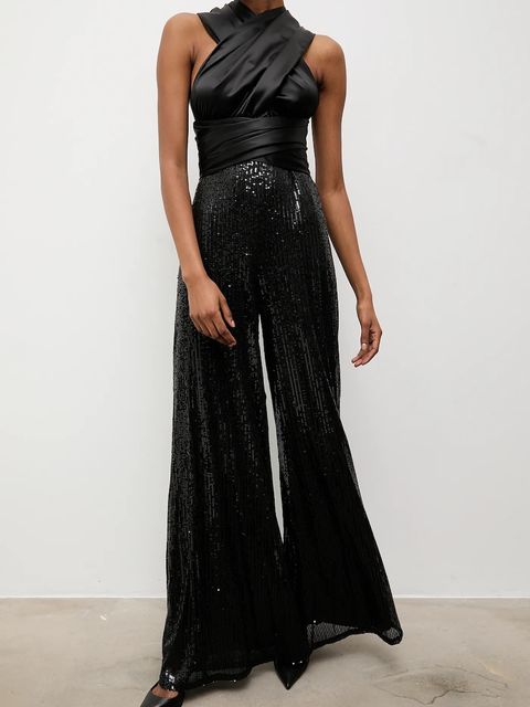 Answear.LAB kombinezon kolor czarny z dekoltem w szpic