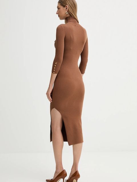 Elisabetta Franchi sukienka z dodatkiem jedwabiu kolor brązowy midi dopasowana AM23B56E2