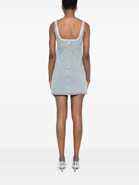 Self-Portrait bow denim mini dress - Blue