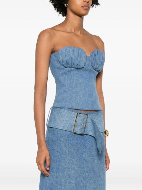 Rowen Rose gathered-detail denim bustier top - Blue