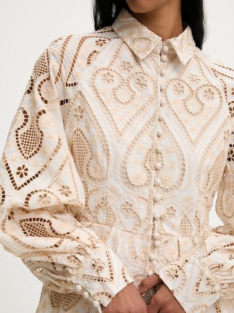 Answear.LAB sukienka bawełniana kolor beżowy mini rozkloszowana