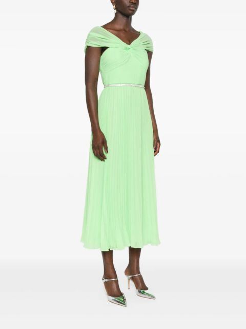 Self-Portrait off-shoulder pleated midi dress - Green
