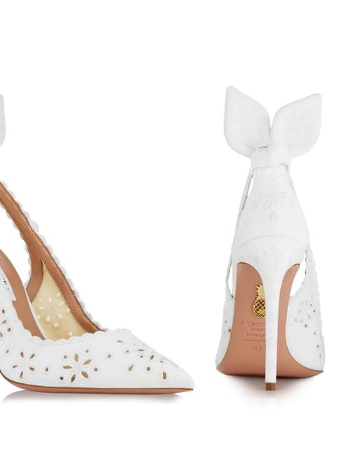 Aquazzura 105mm Broderie bow-embellished pumps - White