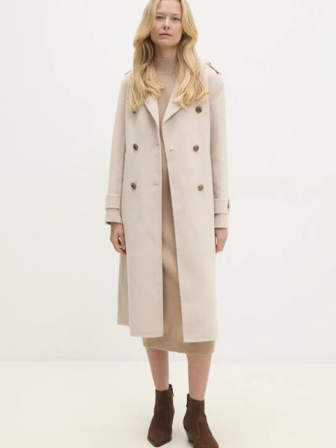 Answear.LAB płaszcz wełniany kolor beżowy przejściowy dwurzędowy