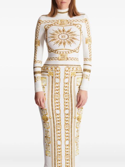 Balmain graphic-print bodycon dress - White