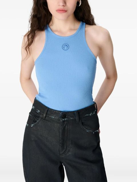 Marine Serre logo ribbed-jersey tank top - Blue