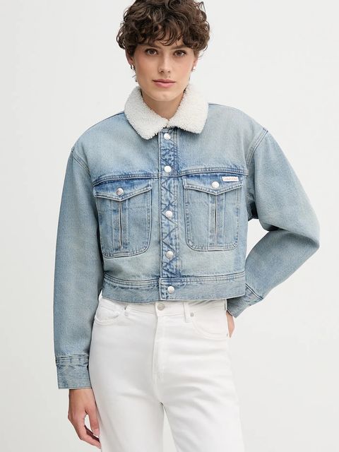 Calvin Klein Jeans kurtka jeansowa kolor niebieski przejściowa oversize LV047D736G