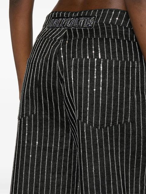 ROTATE BIRGER CHRISTENSEN sequinned striped wide-leg jeans - Black