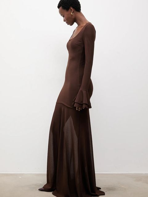 Answear.LAB sukienka kolor brązowy maxi rozkloszowana - zdjęcie produktu nr 1