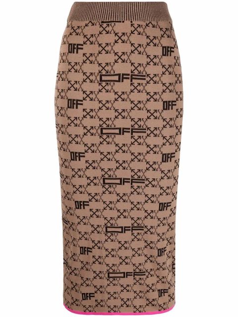 Off-White intarsia-knit Arrows-logo pencil skirt - Brown - zdjęcie produktu nr 1