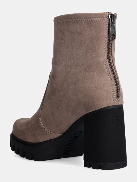 Calvin Klein Jeans botki HEEL PLATFORM ZIP BOOT SS damskie kolor brązowy na słupku YW0YW01601