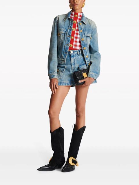 Balmain 5-Button check-pattern crop top - Red - zdjęcie produktu nr 2