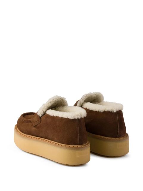 Prada shearling-trimmed platform loafers - Brown
