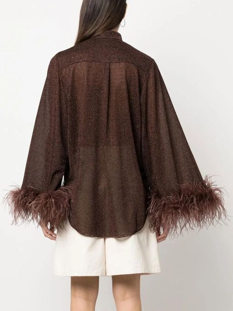 Oséree feather-trim detail blouse - Brown