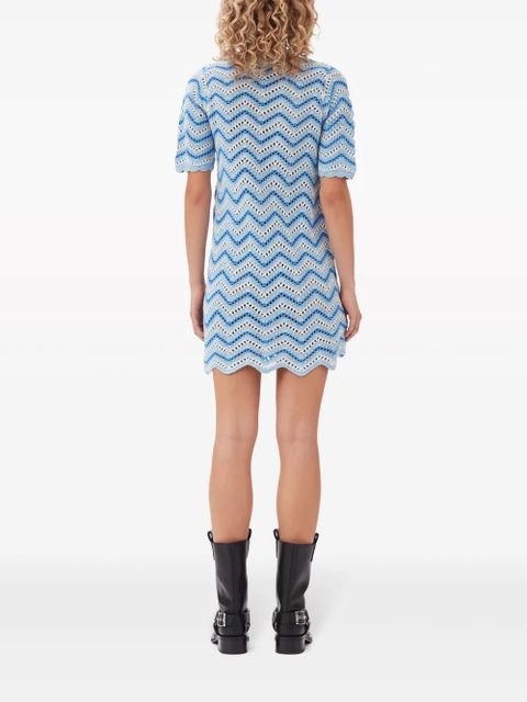 GANNI crochet-knit organic cotton minidress - Blue