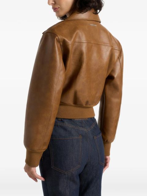 Manière De Voir Cosette lapel bomber jacket - Brown