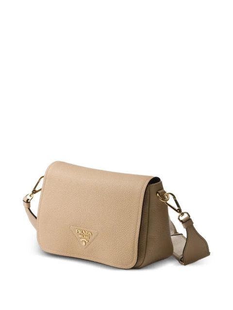 Prada logo-plaque flap leather shoulder bag - Neutrals