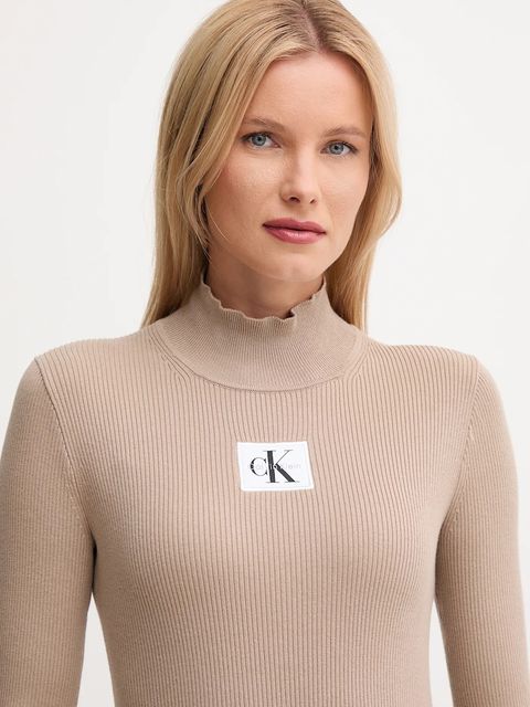 Calvin Klein Jeans sukienka kolor beżowy mini dopasowana LV047D308G