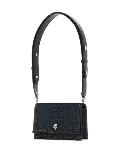 Alexander McQueen small Skull denim shoulder bag - Blue