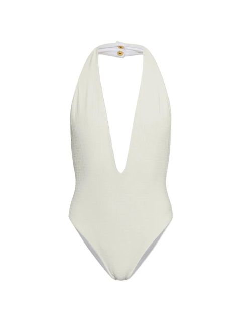 Balmain monogram-jacquard halterneck swimsuit - White - zdjęcie produktu nr 1