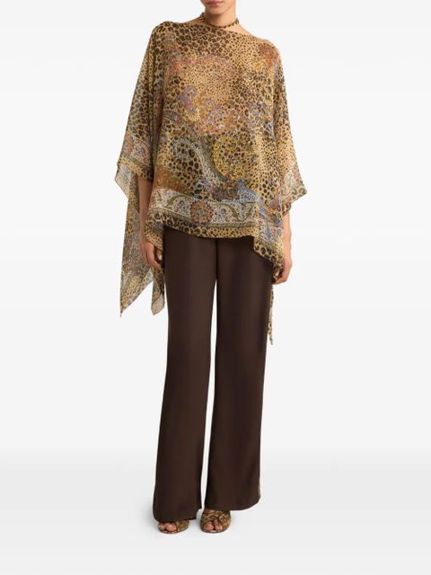 ETRO paisley-motif animal-print silk poncho - Brown - zdjęcie produktu nr 2