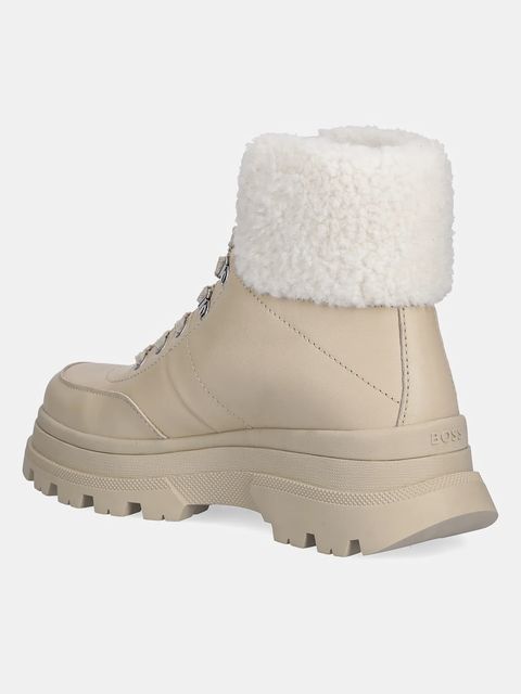 BOSS botki Foster damskie kolor beżowy na płaskim obcasie ocieplone 50552767