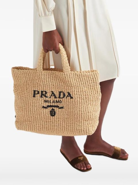 Prada logo-embroidered crochet tote bag - Neutrals - zdjęcie produktu nr 2