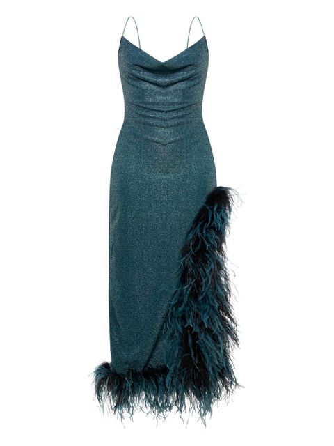 Oséree Lumière Plumage cowl-neck asymmetric dress - Blue - zdjęcie produktu nr 1