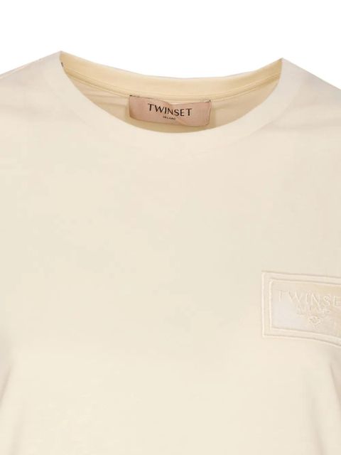 TWINSET embroidered-logo crew-neck T-shirt - Neutrals