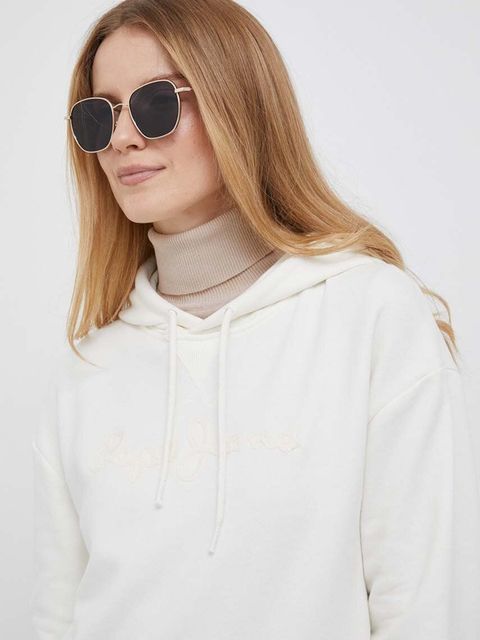 Pepe Jeans bluza Nanette damska kolor beżowy z kapturem z aplikacją