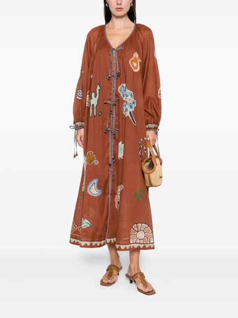 ALEMAIS x Lrnce Laurence tie-front printed shirt dress - Brown - zdjęcie produktu nr 2