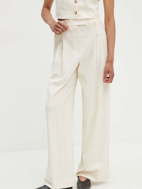 By Malene Birger spodnie CYMBARIA damskie kolor beżowy proste high waist Q72527001