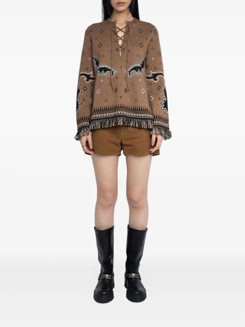Zadig&Voltaire lace-up skull-print sweater - Neutrals