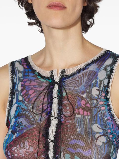 Jean Paul Gaultier butterfly-print mesh dress - Blue