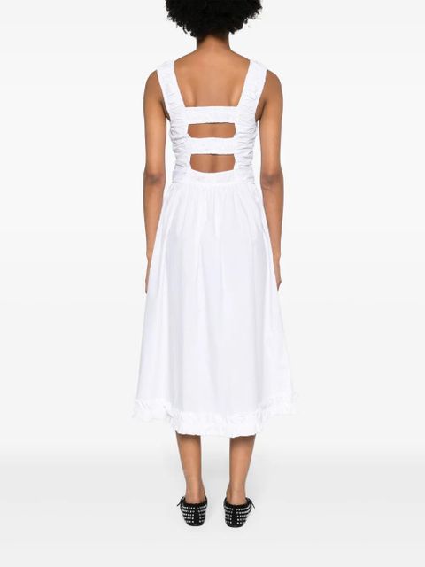 GANNI smocked poplin midi dress - White