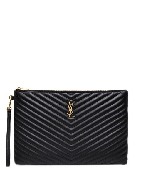 Saint Laurent Cassandre Matelassé logo-plaque clutch bag - Black - zdjęcie produktu nr 1