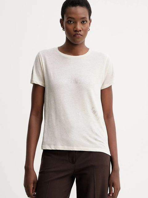 ZADIG&VOLTAIRE t-shirt z domieszką lnu damski kolor beżowy JWTS02818 - zdjęcie produktu nr 1