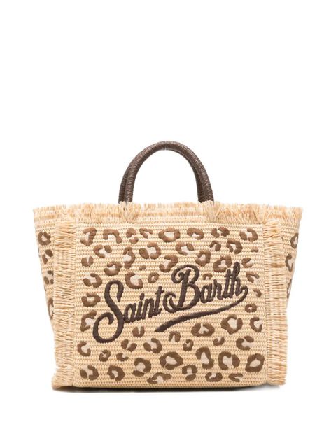 MC2 Saint Barth leopard-embroidered frayed tote bag - Neutrals - zdjęcie produktu nr 1