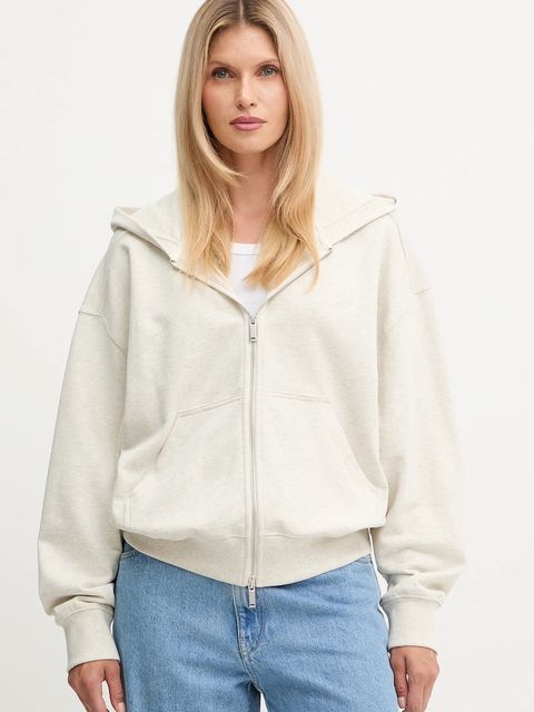 Calvin Klein bluza bawełniana damska kolor beżowy z kapturem gładka LV044C211G - zdjęcie produktu nr 1