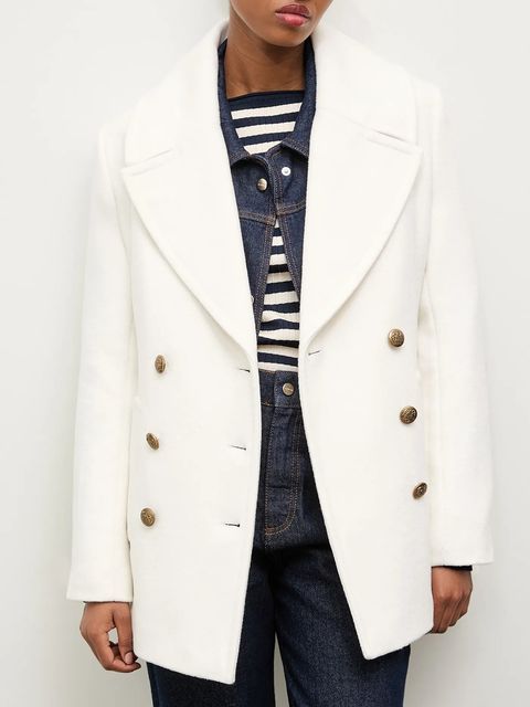 Answear Lab płaszcz wełniany kolor biały przejściowy dwurzędowy