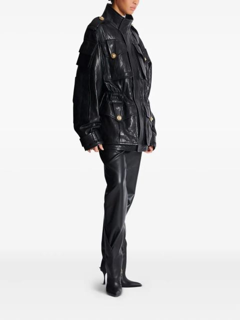 Balmain diamond-stitched leather parka coat - Black