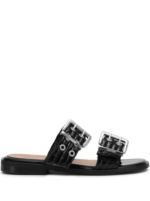 GANNI Buckle flat leather sandals - Black - zdjęcie produktu nr 1