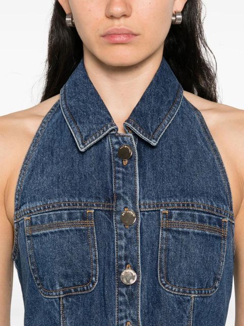 Self-Portrait denim sleeveless mini dress - Blue
