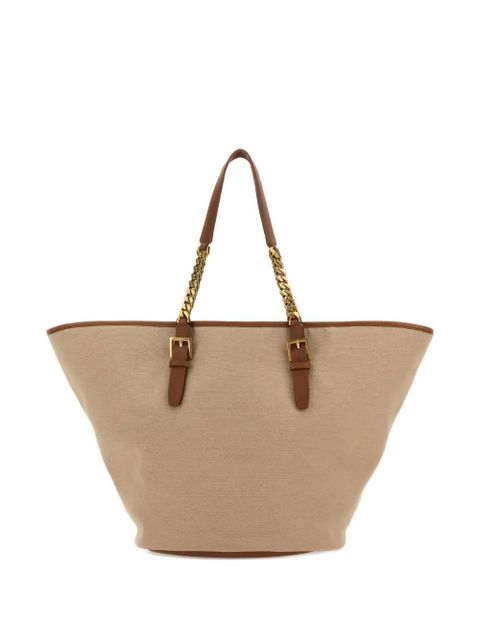 Saint Laurent Panier chain-trimmed canvas tote bag - Brown