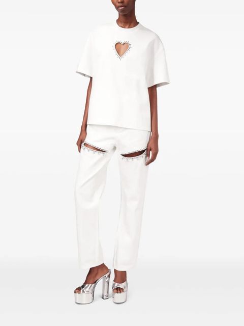 AREA crystal-embellished cut-out T-shirt - White