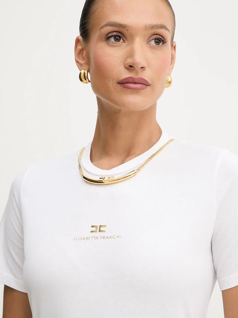 Elisabetta Franchi t-shirt bawełniany damski kolor biały MA02856E2