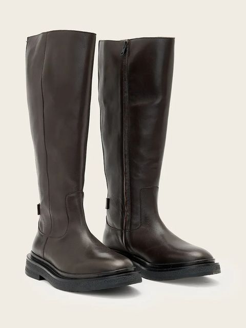AllSaints kozaki skórzane Escher Rider Boot damskie kolor brązowy na płaskim obcasie W083FD - zdjęcie produktu nr 2